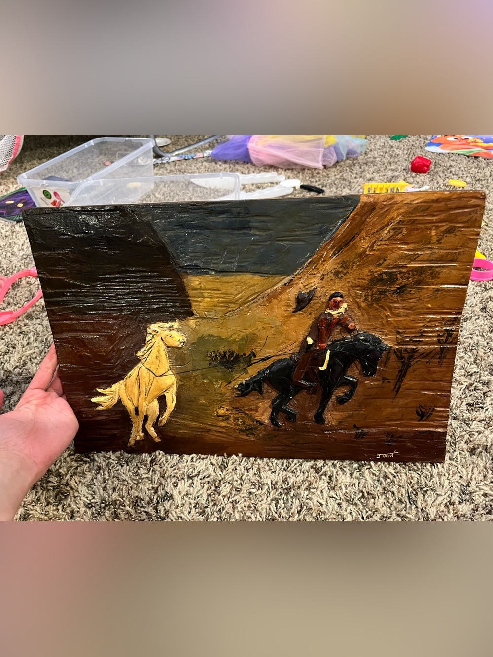 Vintage Western Relief Wood Carving